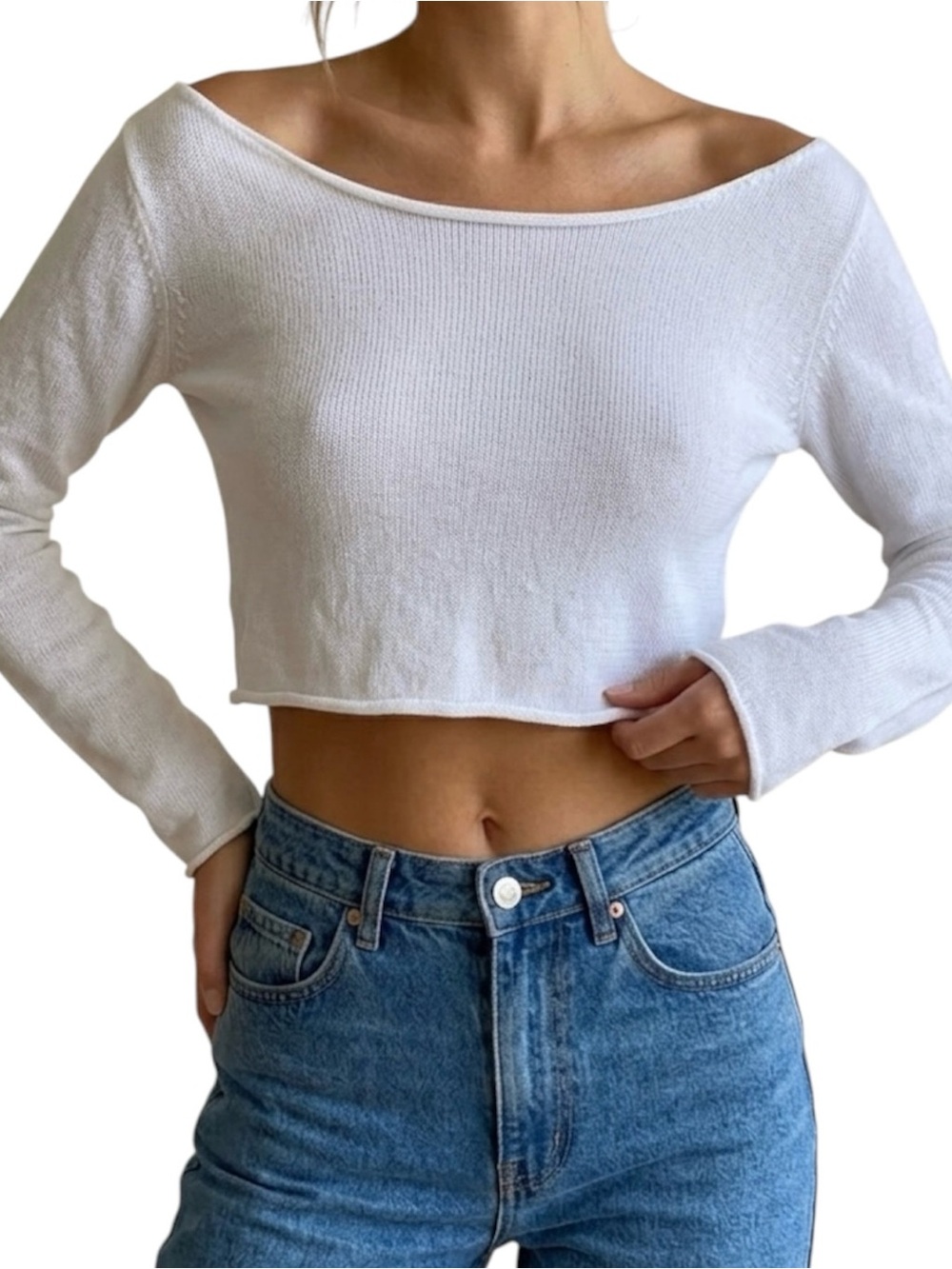 Princess Polly White Knit Crop Sweater Off Shoulder S 6 Lightweight